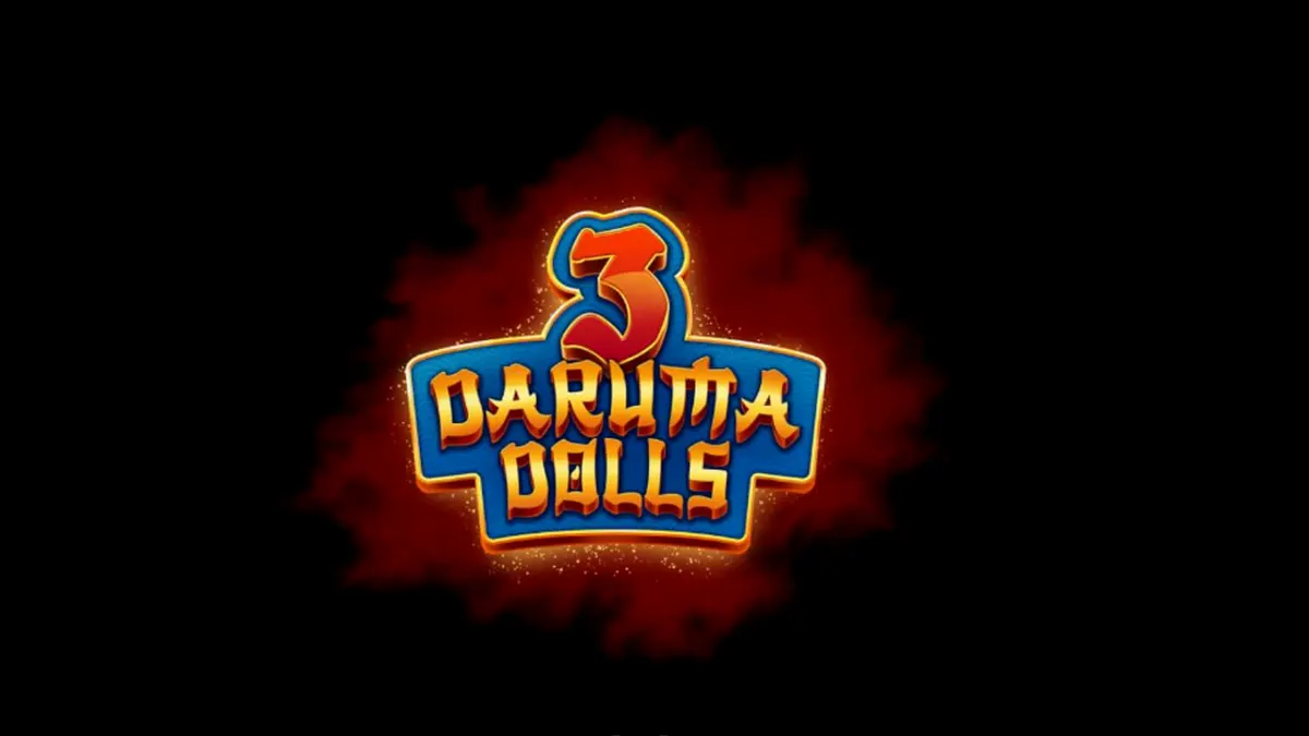 Isang masining na paglalarawan ng 3 Daruma Dolls slot na nagpapakita ng mga makukulay na simbolo at mistikong kapaligiran ng templo.